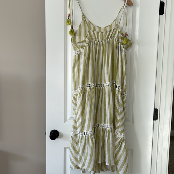 Cynthia Rowley Green Striped Dress/Beach Cover w Convertible Tassel Ties - Picture 10 of 12